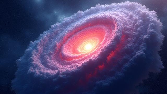 घूमता हुआ ब्रह्मांडीय वस्तु, तीव्र रंग और नेबुला के साथ